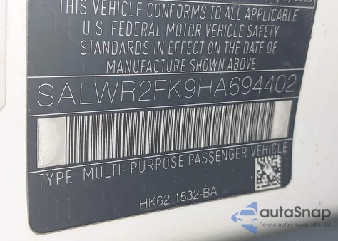 2017 Land Rover Range Rover Sport 3.0L V6 Turbocharged Diesel Hse Td6 from USA, damaged, VIN SALWR2FK9HA694402